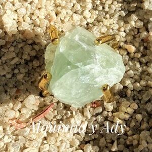 Gold Ring with green raw aventurine Stone /earthy jewelry